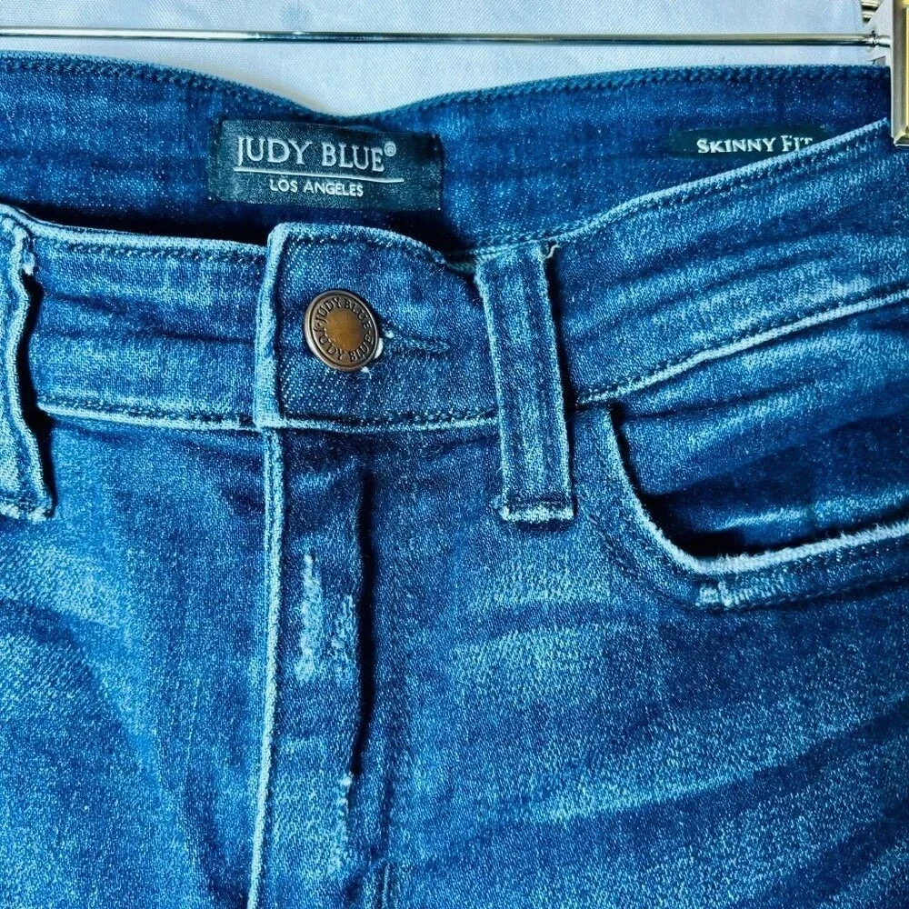 *NWOT* Judy Blue Skinny Jeans Womens 7/28 Dark Wash‎ Distressed High Rise Denim